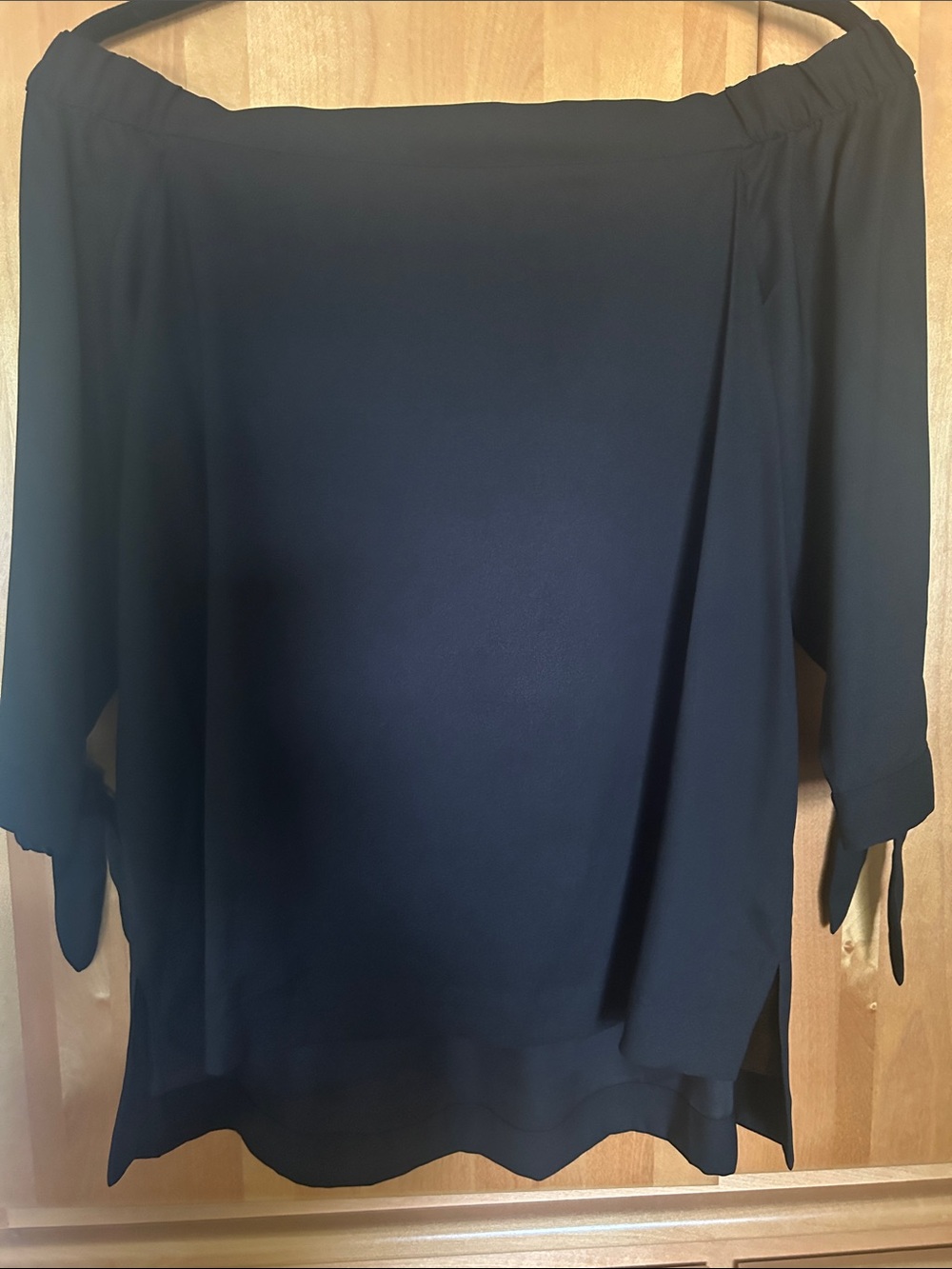 LOFT Black Off-the-Shoulder Tie-Sleeve Blouse